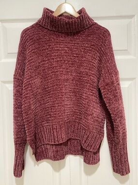 Chenille Turtleneck Sweater in deep pink